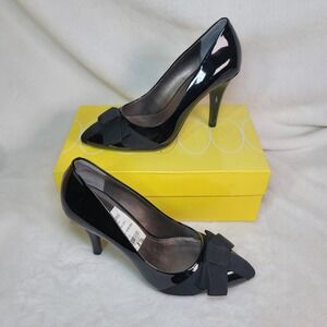 CIRCA JOAN & DAVID Rockabilly Peep Toe Patent Leather Party Pumps Bow Sz 8.5